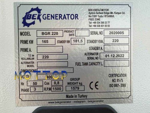 ДИЗЕЛЬНИЙ ГЕНЕРАТОР BEK MOTOR BGR-220 (180 КВТ)  8507 фото